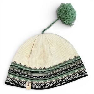 Smartwool Merino Wool beanie Hat geometric Fair Isle green pom-pom Tassel